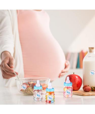 62 Pcs 3.5 Inch Baby Mini Milk Bottles with Thank You Stickers - Blue Baby Shower Favors for Boy Girl Newborn Baptism Party Decor - Buy Online on GoSupps.com