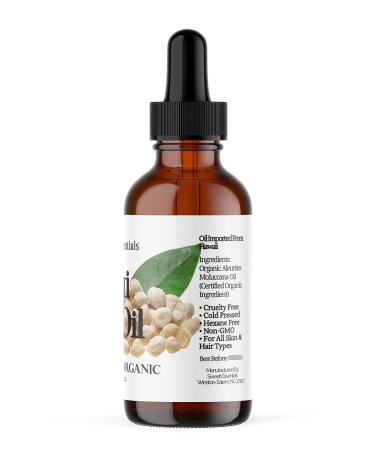 100% Organic Kukui Nut Oil - Imported from Hawaii | 2oz Glass Bottle with Dropper | Natural Moisturizer for Skin Hair & Face | Sweet Essentials - Buy Online on GoSupps.com