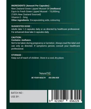 Natural NZ Green Lipped Mussel Oil 15000 240 Softgel Caps (1) - Buy Online on GoSupps.com