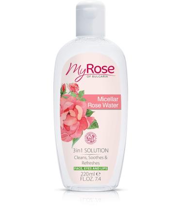 Micellar Rose Water 3 in1 Solution - Cleans Soothes & Refreshes your Face with Bulgarian Rosa Damascena Extract 220ml by Lavena My Rose