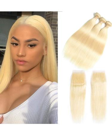 613 Blonde Bundles With Closure 613 Platinum Blonde Human Hair 3 Bundles With Transparent Color Lace Closure 4x4 Brazlian Straight Remy Hair Extension Can Be Dyed (182022+14inch, bundles with closure) 182022+14 Inch bundle…