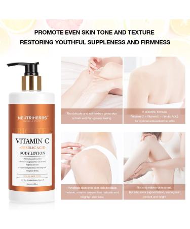 Neutriherbs Vitamin C + Ferulic Acid Body Lotion for Dry Skin - 13.52 Fl Oz Pump Bottle - Buy Online on GoSupps.com