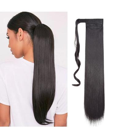Wrap Around Ponytail Extension Ombre Synthetic 24 Inch Magic Paste Ponytail Straight Ponytail Extensions - Dark Black Straight 24 Dark Black