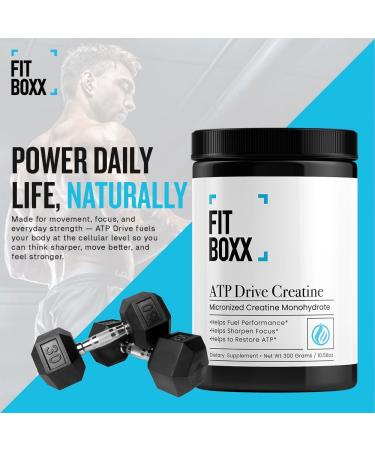 Fit Boxx ATPDrive Micronized Creatine Monohydrate Powder | 5g High Absorption Creatine Supplement for Strength, Muscle Recovery & Focus Unflavored, Vegan, Non-GMO, Gluten-Free, 60 Servings - Buy Online on GoSupps.com