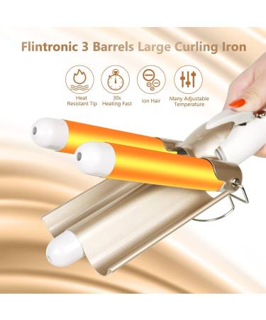 Flintronic 3-Barrel Curling Iron - 25mm Wave Hair Styler Quick Heating 180-210 Perfect for Long & Short Hair Includes 5 Hairpins - Buy Online on GoSupps.com
