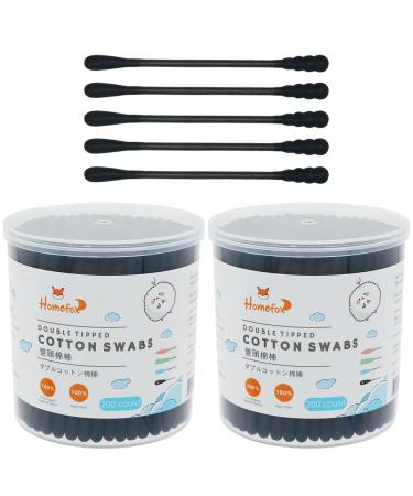 HOMEFOX Black Cotton Swabs Spiral - 400 Count Organic Cotton Buds Double Side Tightly Wrapped Charcoal Cotton Tips Paper Stick Soft Gentle Chlorine-Free Cruelty-Free Goth Round & Spiral (Black) 400 Count Black - Buy Online on GoSupps.com
