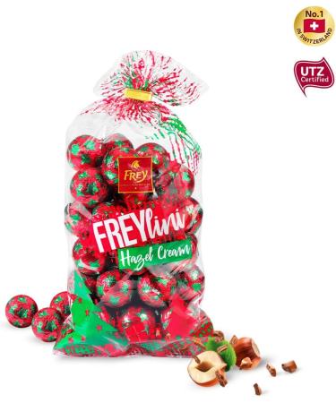Frey Freylini Hazel Cream 480g - Milk Chocolate Balls Filled with Hazelnut Cream - Christmas Bag - UTZ Certified Swiss Chocolate - Buy Online on GoSupps.com