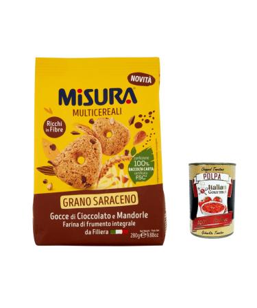 Italian Gourmet E.R. Misura Multicereali Multigrain Buckwheat Cookies with Chocolate Chips and Almonds 280g + Italian Polpa Gourmet Polpa 400g