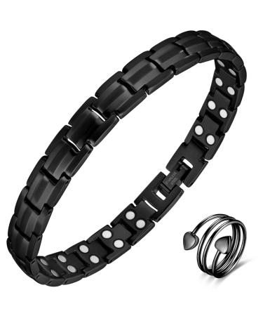 Vicmag Magnetic Bracelet Women Titanium Steel Bracelet Double Row Magnet Bracelet Gift with Removal Tool (Double Row Black)