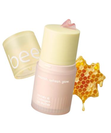 beenuvo Honey & Collagen Lip Butter Hydrating Lip Treatment Overnight Lip Mask Moisturizing Lip Balm with Jojoba Oil & Squalane Lip Care Korean Skin Care (0.45 oz)