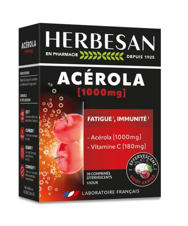 HERBESAN - AC ROLA 1000 - Vitalit - Go t cerise - Haute concentration en Vitamine C-R duction de la fatigue- 30 comprim s effervescents