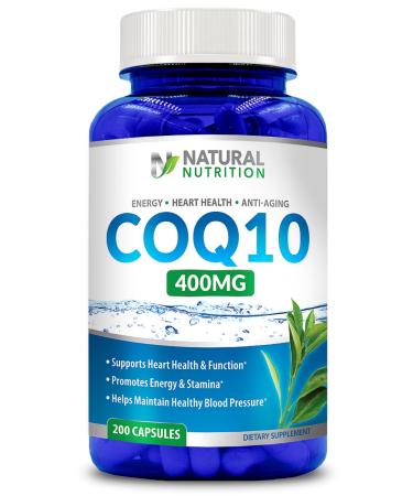 Natural Vitamin CoQ10 400mg 200 Capsules Maximum Strength High Absorption Gluten Free Non-GMO