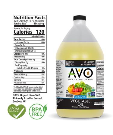 AVO ORGANIC 100% VEGETABLE Oil  64 Fl-oz (Half a Gallon) NO preservatives added - Buy Online on GoSupps.com