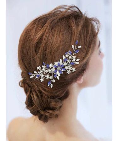 Blue Rhinestone Wedding Hair Comb for Bride - Bridal Hair Piece for Women - Buy Online on GoSupps.com