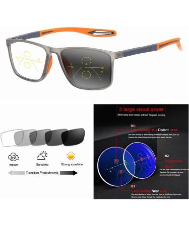 Buy Near Far Multifocal Progressive Square Glasses for Men & Women - Outdoor Cycling Photochromic Transition Reading Glasses | 0 Distance 200 Reading Gray Orange - Buy Online on GoSupps.com