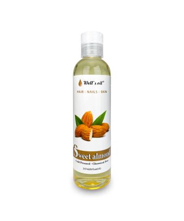 Well's 100% Pure Hair & Skin Sweet Almond Oil | Natural Carrier Oil | For Hair  Eyelashes & Brows Growth | Moisturise  Strengthen Hair  Skin & Nails | Cold Pressed  8 fl oz Sweet Almond Oil 8 Fl Oz (Pack of 1)