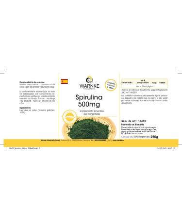 Spirulina 500 mg - 500 tablets - Vegetarian - algae spirulina powder -rich in Chlorophyll | Warnke Vitalstoffe - Quality from German pharmacies - Buy Online on GoSupps.com