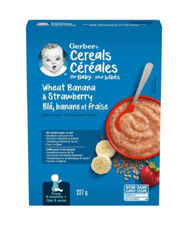 GERBER CEREAL Stage 2 - Wheat with Banana & Strawberry Baby Food Cereal 6+ months 227 g 6 Pack - PACKAGING MAY VARY