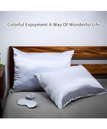 2 Pack Satin Pillowcase Set with Adjustable Eye Mask and Volume Scrunchie - Silver Classic Style | Standard Size - Buy Online on GoSupps.com