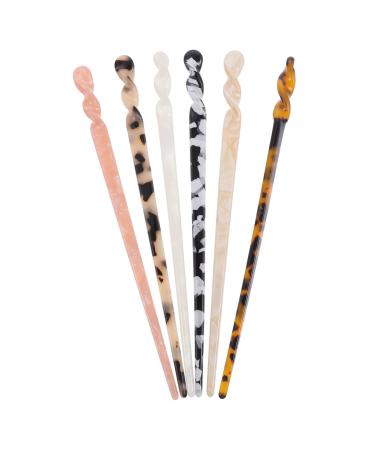 Lurrose hairpins made of acetate vintage style tortoise hair needle chopsticks retro style long Chinese hairpin for women and girls bun hairstyles (mixed style) 6 pieces