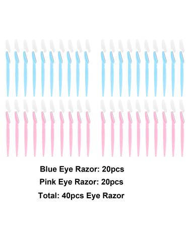 40 Pcs Eyebrow Razor & Facial Hair Remover Kit - Stainless Steel Blades, Exfoliating Dermaplaning Tools, Blue & Pink - Buy Online on GoSupps.com