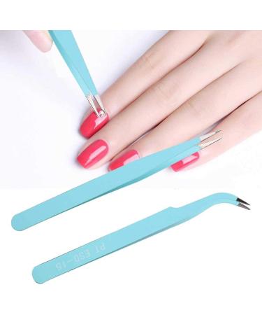2Pcs Stainless Steel Nail Nail Care Gel Nail Polish Art Tweezers Color Anti-Static Tweezers Straight Curved Head Manicure Tweezers Manicure DIY Drill Tool 02  - Buy Online on GoSupps.com