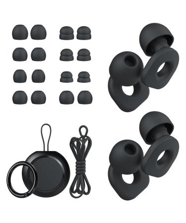 2 Pairs of Earplugs for Sleeping Reusable Hearing Protection Earplugs with 8 Pairs Ear Tips & One Connector Cord Soft Earplugs for Noise Reduction Concert Musician & Work - 25dB-30dB Black