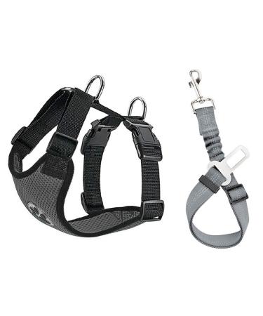 Slowton dog harness with seat belt for car double-lying breathable latex network tissue puppy harness regular safety harness dog for all everyday sports (dark gray l) l dark gray