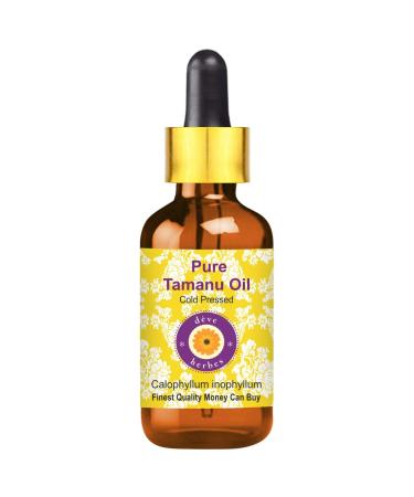 Deve Herbes Pure Huile de Tamanu (Calophyllum inophyllum) avec compte-gouttes en verre Press Froid qualit th rapeutique naturelle 10ml (0 33 oz)