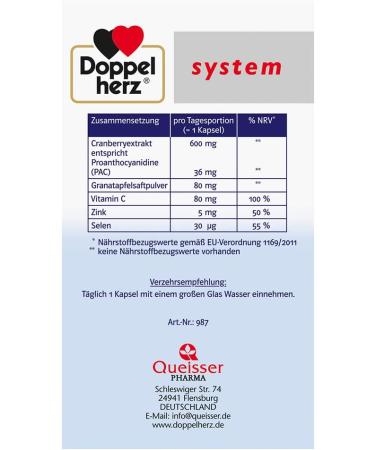 Doppelherz System Cranberry + Pomegranate - Immune Support with Vitamin C Zinc & Selenium - 60 Capsules for Optimal Health - Buy Online on GoSupps.com