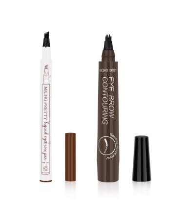 Ainviata 2pcs Waterproof Liquid Eyebrow Pencil w/Micro-Fork Tip Applicators  Microblading Eyebrow Pen Brown Eyebrow Tattoo Pen Creates Natural Makeup Chestnut & Gray Brown