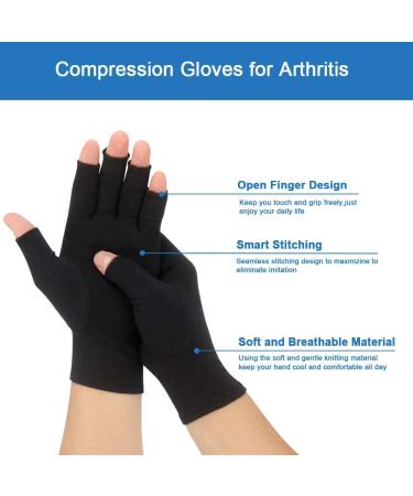Arthritis Compression Gloves for Rheumatoid Osteoarthritis, Carpal Tunnel, Raynaud's - 2 Pairs, Black Medium - Men and Women - Fingerless Breathable Design - Buy Online on GoSupps.com