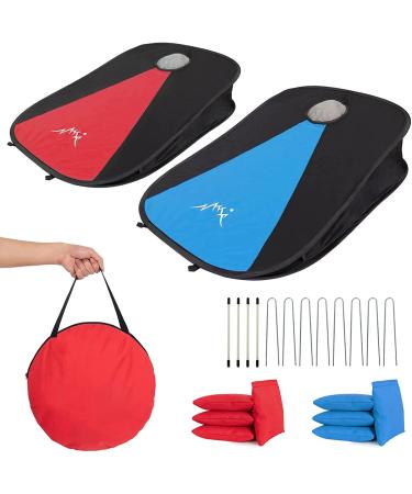 MonSports Portable Cornhole Set with 2 Collapsible Cornhole Game Boards, 8 Bean Bags and Carrying Case, Camping Games Outdoor Yard Toss Games for Kids Adults Family (3 x 2-feet) Oxford 3"x 2"