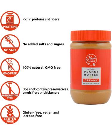 MapleFarm - 100% Pure Creamy Peanut Butter 2 x 500g (1kg) - Protein and Natural Cream - Creamy peanut butter - Buy Online on GoSupps.com