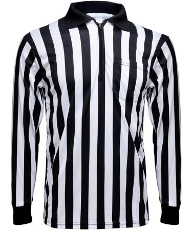 TOPTIE Pro-Style Referee Shirt | Men's Official Long Sleeve Black & White Striped Umpire Jersey - X-Large - Buy Online on GoSupps.com