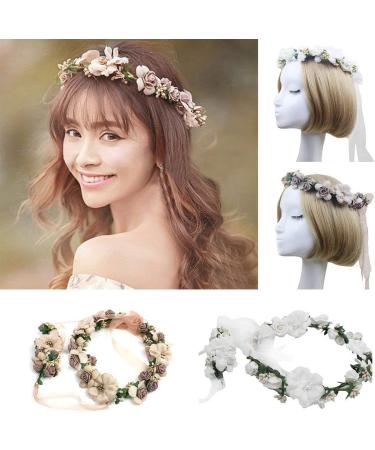 Flower Crown Flower Headband Floral Garland Headbands Boho Rose Head Band Women Lady Girl Hairband Wreaths Garlands for Hat Ornament Party Festival Beach Travle Bridal Wedding Hair Accessories - Buy Online on GoSupps.com