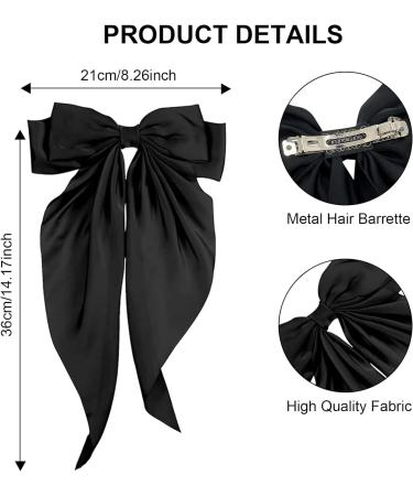 2 PCS Big Bow Hair Clips Set - Red+Black Satin Ribbon Barrettes for Women and Girls - Buy Online on GoSupps.com