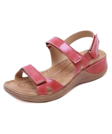 Creev flat women's sandals open toe walking sandals breathable non-slip flip-flops hiking sandals shoes portable women's house shoes for summer beach 4 brown 44 (5 pink 44 EU) 2 ROOD 41 EU