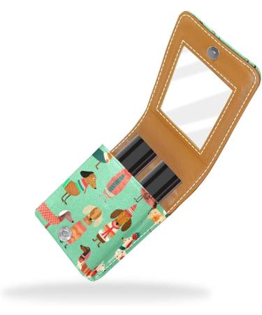 Stylish Leather Lipstick Case with Mirror - Mini Lip Gloss Organizer & Colorful Animal Dog Design - Buy Online on GoSupps.com