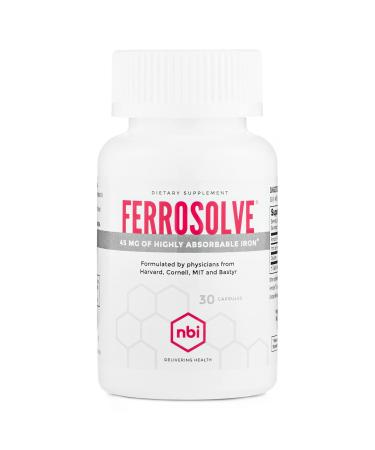 NBI FerroSolve Best Absorption Iron Supplement 45 mg | High Potency | GI Safe | 30ct Veggie Capsules