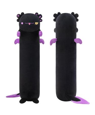 Mewaii 36in Long Axolotl Body Plush Pillows Stuffed Animals Squishy Pillows - Plushie Cute Axolotl Sleeping Hugging Plush Pillow Soft Toys for Kids(Black) 36inch/90cm 36in/90cm Black Axolotl