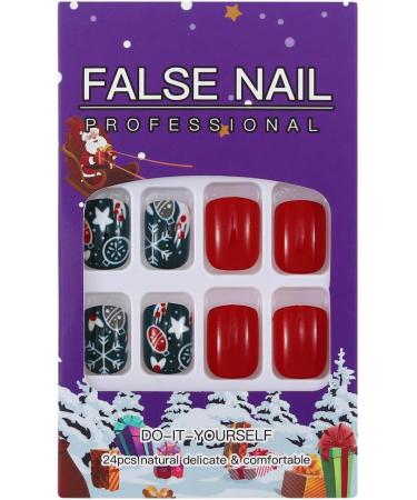 Brishow Christmas Snow Press on Nails - Antler Short Red Fake Nails 24pcs - Buy Online on GoSupps.com