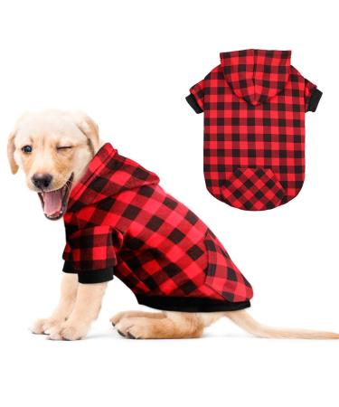 Red Plaid Dog Hoodie Sweater for Dogs Pet Clothes with Hat and Pocket(S) S Red Plaid