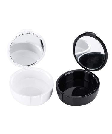 Focushop 2 Pcs Retainer Cases with Mirror Portable Dental Orthodontic Retainer Box with Vent Hole for Personal Denture Storage (Black and White)