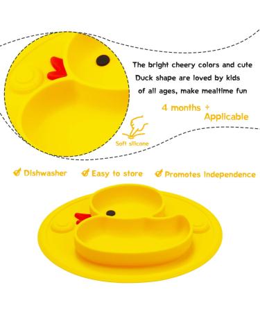 Linowos Silicone Divided Toddler Plates  Portable Non Slip Suction Plates for Children Babies and Kids BPA Free Baby Dinner Plate (Duck-Yellow) 1 01Duck-Yellow - Buy Online on GoSupps.com