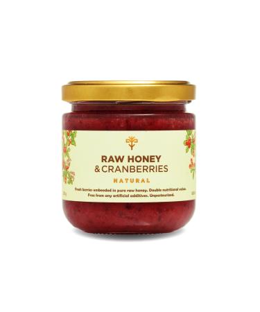 Earthbreath Raw Honey & Cranberries - 250g - Unpasteurized - Alternative to Pure Natural Jam - No Additives, No Sugar