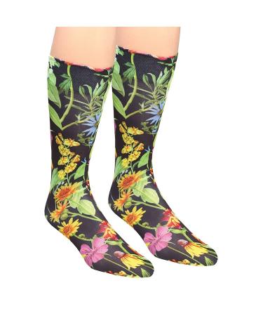 Celeste Stein Moderate Compression Knee High Stockings Wide Calf - Black Wildflowers