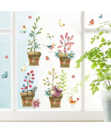 WandSticker4U Reusable Self-Adhesive Flower Pot Window Stickers - Vintage Design for Flowers, Plants, Birds - Ideal for Living Room, Kitchen, Bathroom, Children's Room - Large Size - Spring Theme - Buy Online on GoSupps.com