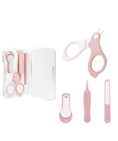 luoshaPUCY Baby Nail Clipper Kit 4-in-1 Baby Nail Care Set Baby Nail Clippers Scissor Nail File & Tweezer Baby Nail Manicure Pedicure Newborn Infant Toddler and Kids (Pink)