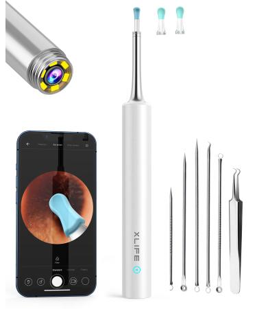 Xlife Ear Wax Removal 1080P HD Ear Camera Earwax Remover & 4 Pack Blackhead Remover Kit Ear Cleaner with 3.5mm Ultra-Thin Lens for iPhone iPad & Android Phones (C3 White)